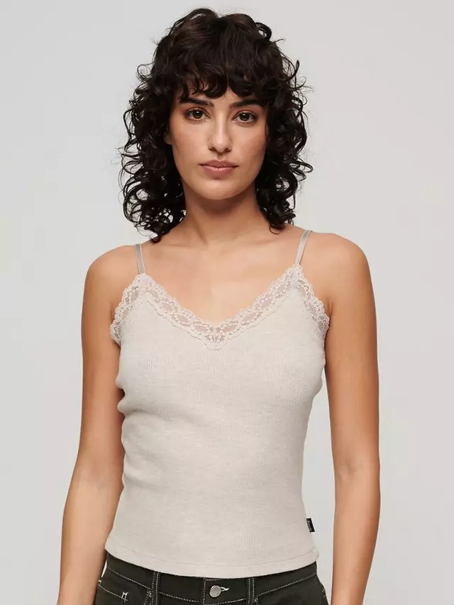 

Топ Superdry Essential Lace Trim Cami, цвет oat/cream/marl