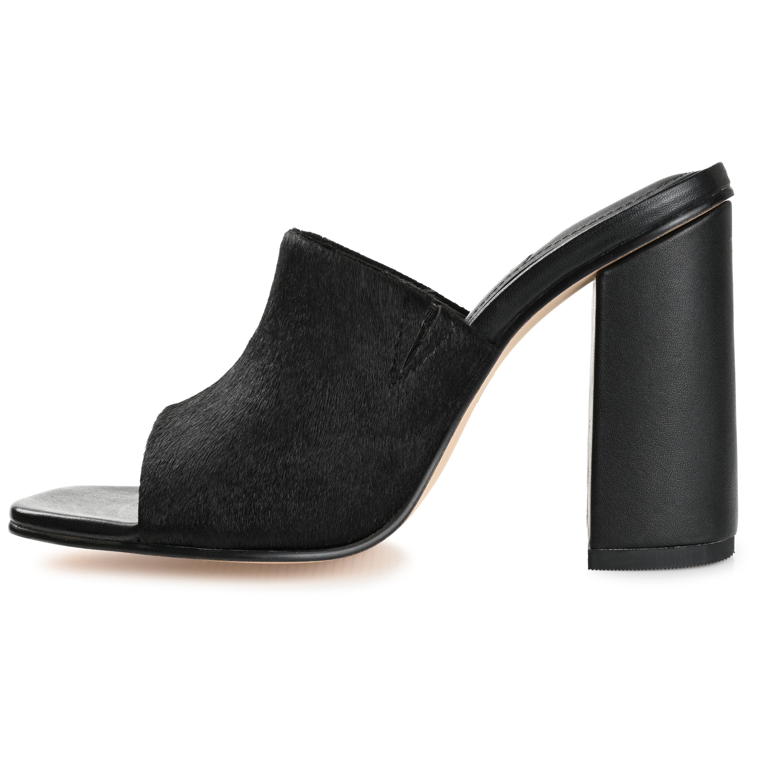 Женские сандалии Journee Signature из натуральной кожи Deena Slip On Block Heel с открытым квадратным носком, черный — фото 2