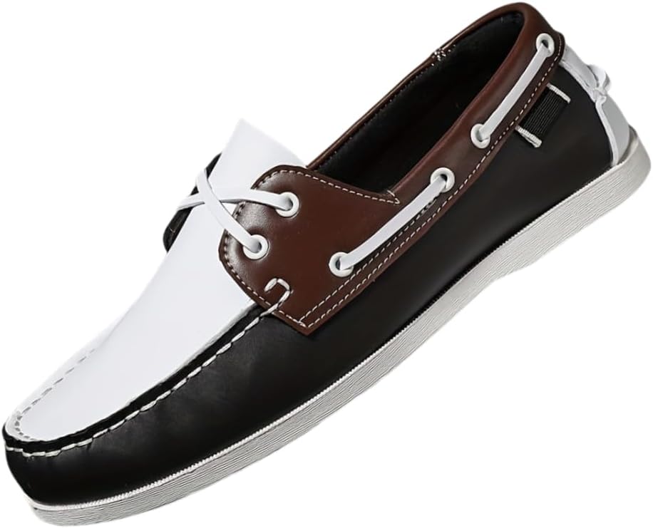 

Мужские лоферы, повседневные туфли на шнуровке, подходящие для всех сезонов, с большим размером и круглым носком, резиновая подошва, PU подошва, ретро-стиль, подходят для повседневной носки, бизнеса и офиса Hoalox, белый/черный