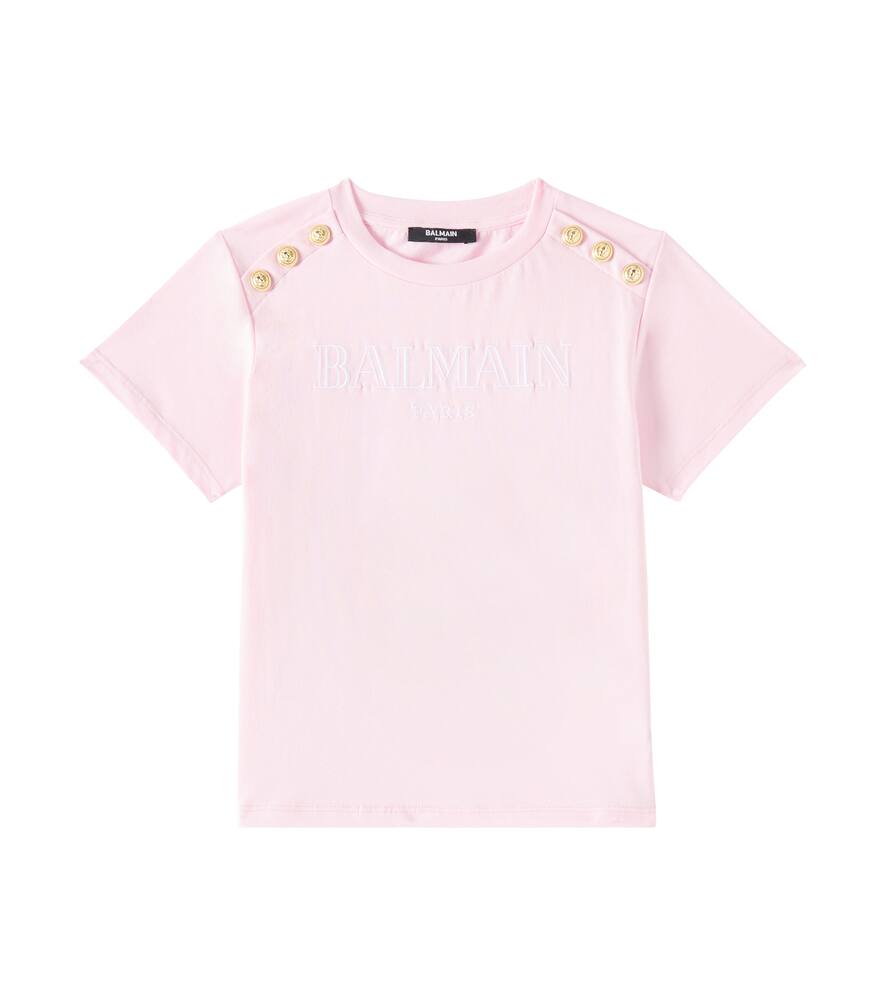 

Футболка Logo из хлопкового джерси Balmain Kids, Pink/Gold