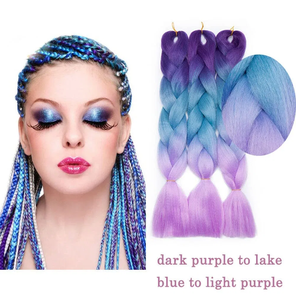 Искусственные волосы для плетения омбре «Jumbo Braid» ColorfulPanda Colorful Panda, Dark Purple/Blue/Light Purple — фото 2