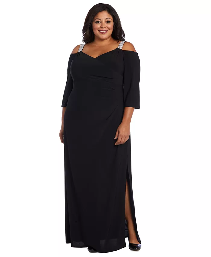 

Платье с холодным плечом и декором Plus Size R & M Richards, синий