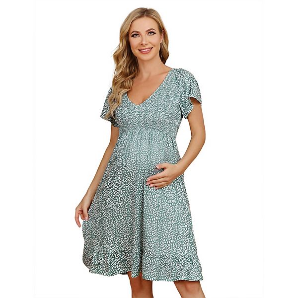 

Женское повседневное платье миди с цветочным принтом и рюшами для беременных Seoria, Small Green Flowers