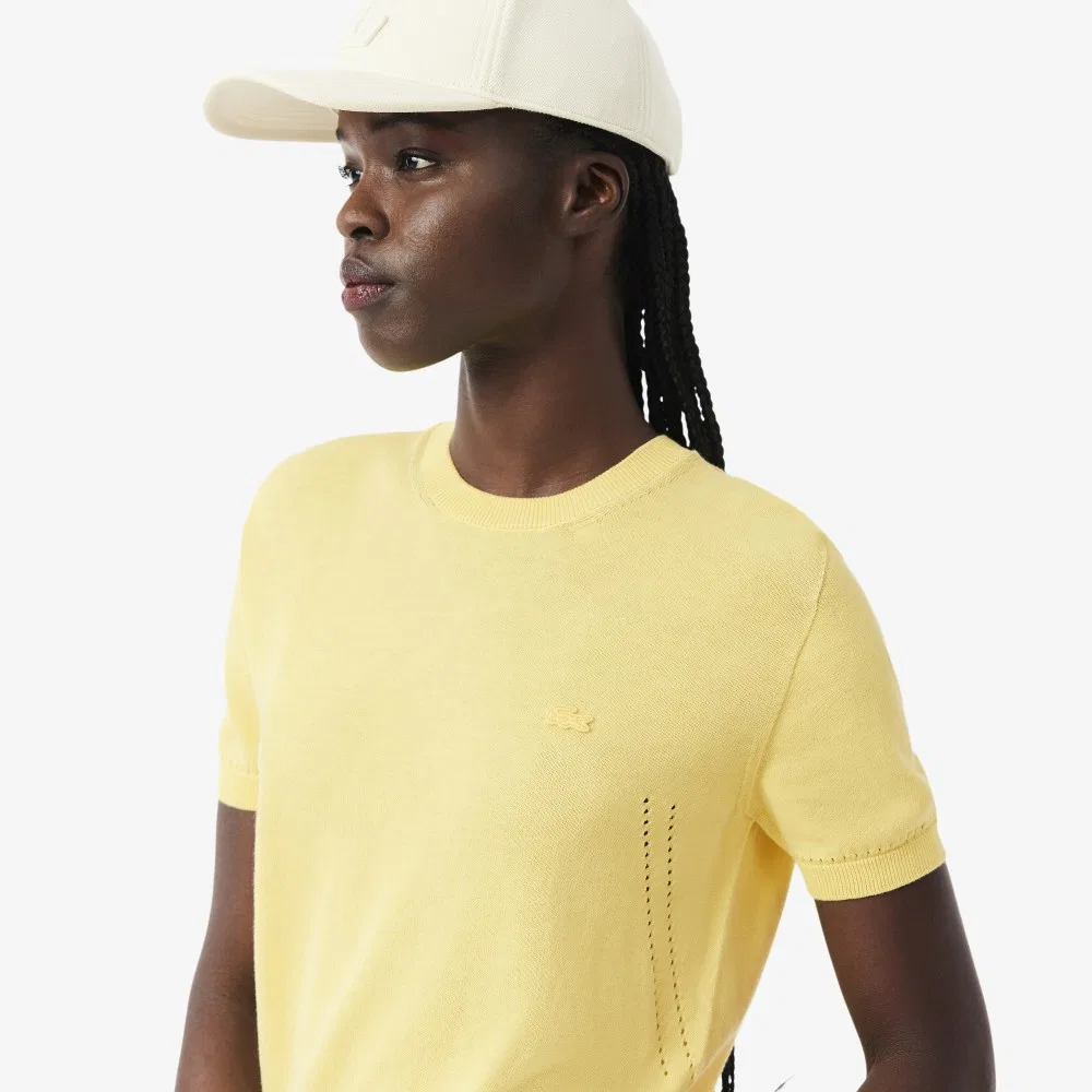 Свитер Lacoste женский хлопковый светло-жёлтый с коротким рукавом — фото 2