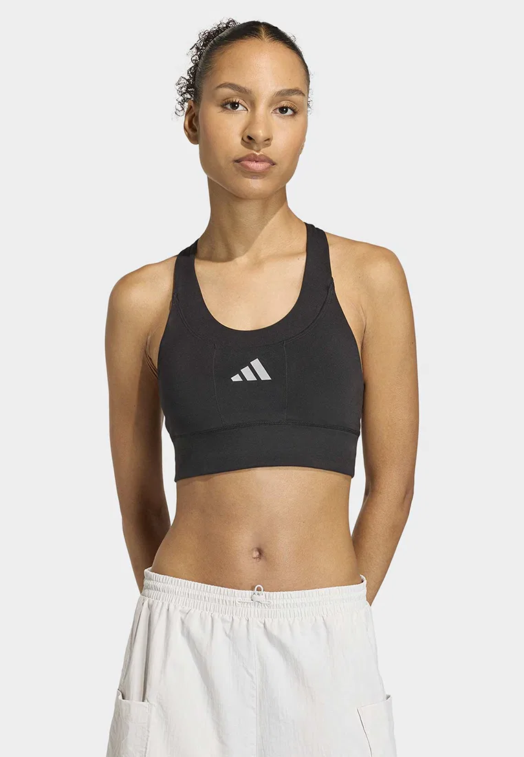 Бюстгальтер для бега, средняя поддержка, Adidas, черный