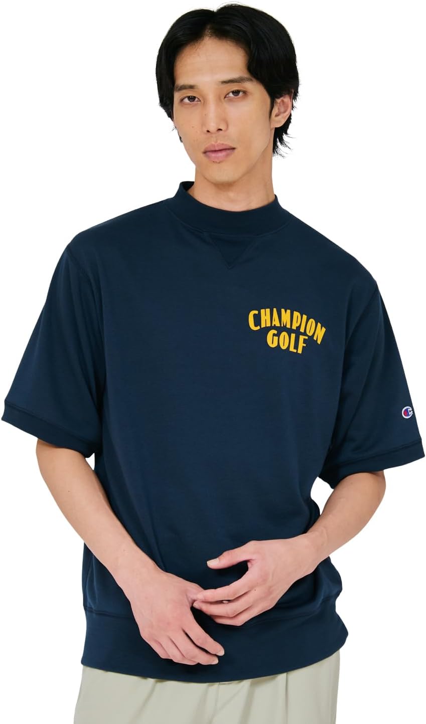 

Мужская толстовка Champion из махровой ткани Tech Weave с коротким рукавом и высоким воротником, C3-DG002, короткий рукав, эластичная, защита от УФ-излучения, быстросохнущая, с графическим логотипом, темно-синий