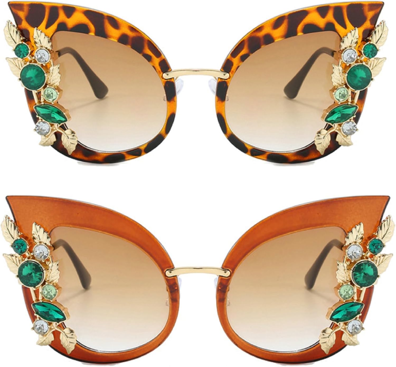 

Модные сверкающие солнцезащитные очки-бабочки со стразами, роскошный бренд, винтажные солнцезащитные очки с бриллиантами, очки для вечеринок и рейв-вечеринок mincl, 2pcs-leopard&brown