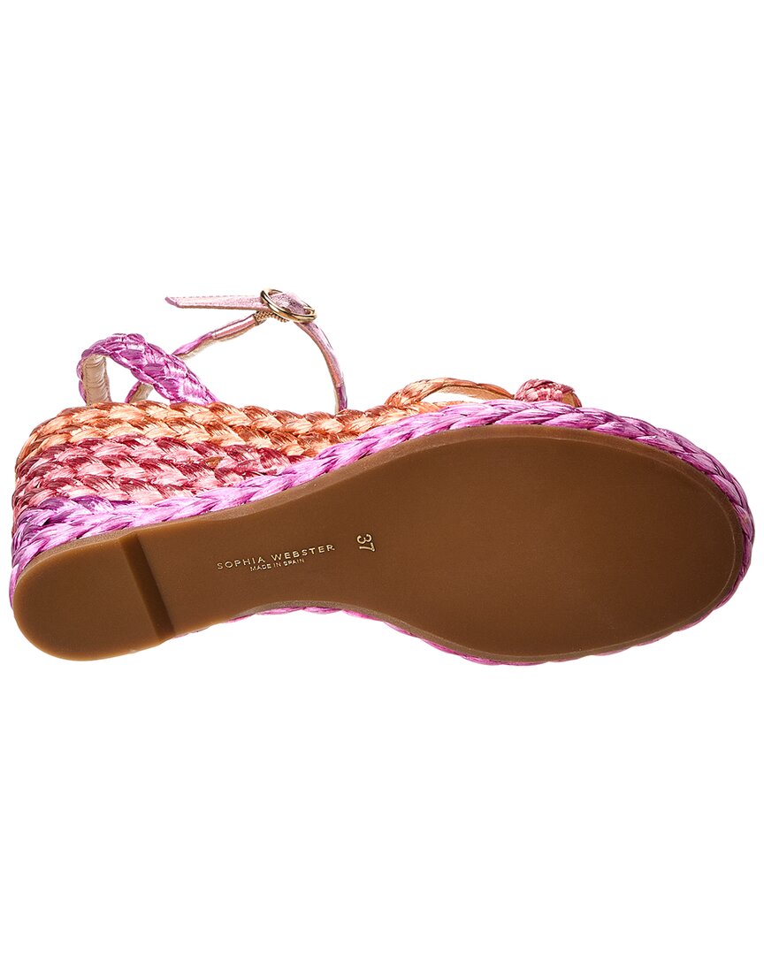 Sophia Webster Ines Mid Raffia & Leather Wedge Sandal, розовый — фото 4