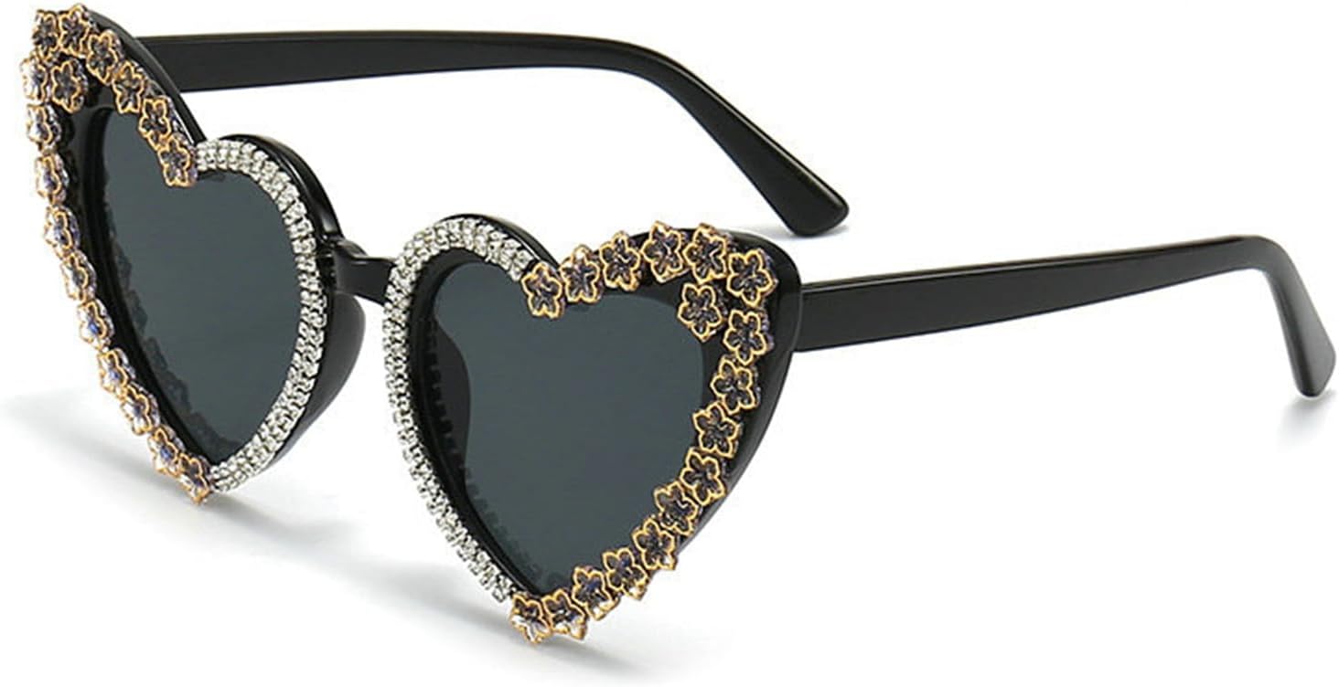 

Willochra Fashion Heart Женские солнцезащитные очки со стразами, блестящие солнцезащитные очки в форме сердца, женские солнцезащитные очки с бриллиантами для вечеринки, Black White