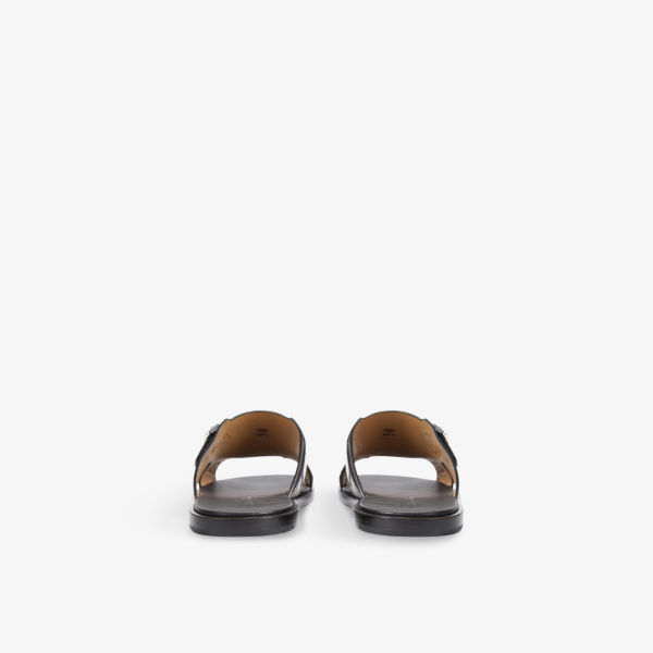 Мужские сандалии Santoni кожаные с двойной пряжкой и эффектом крокодиловой кожи, черный — фото 4