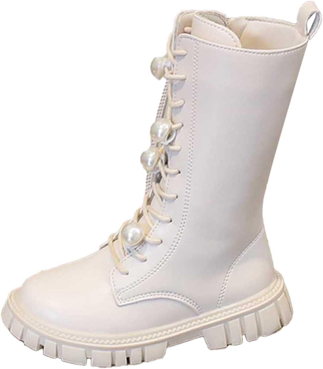 

Девочкам сапоги для верховой езды на шнуровке, высокие до середины голени, боевые сапоги, модные водонепроницаемые, из искусственной кожи с боковой молнией, панк-гот стиль, для детей 4-12 лет Generic, A09 White