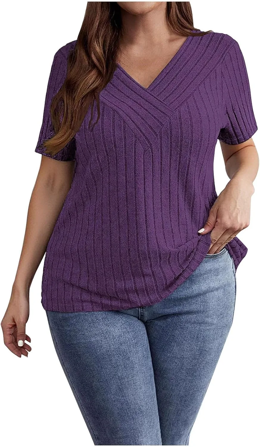 

Женская футболка с v-образным вырезом, короткий рукав, полоска, regular fit