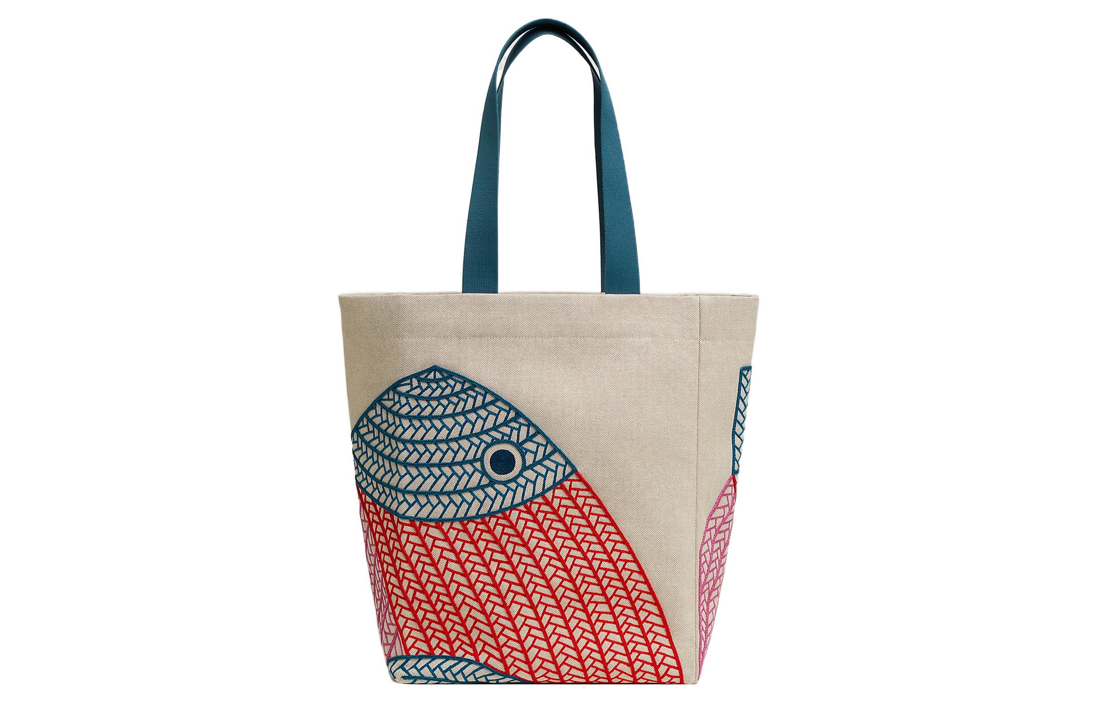 

HERMES Сумка из хлопкового холста H Canvas, пляжная сумка, женская, синяя/красная