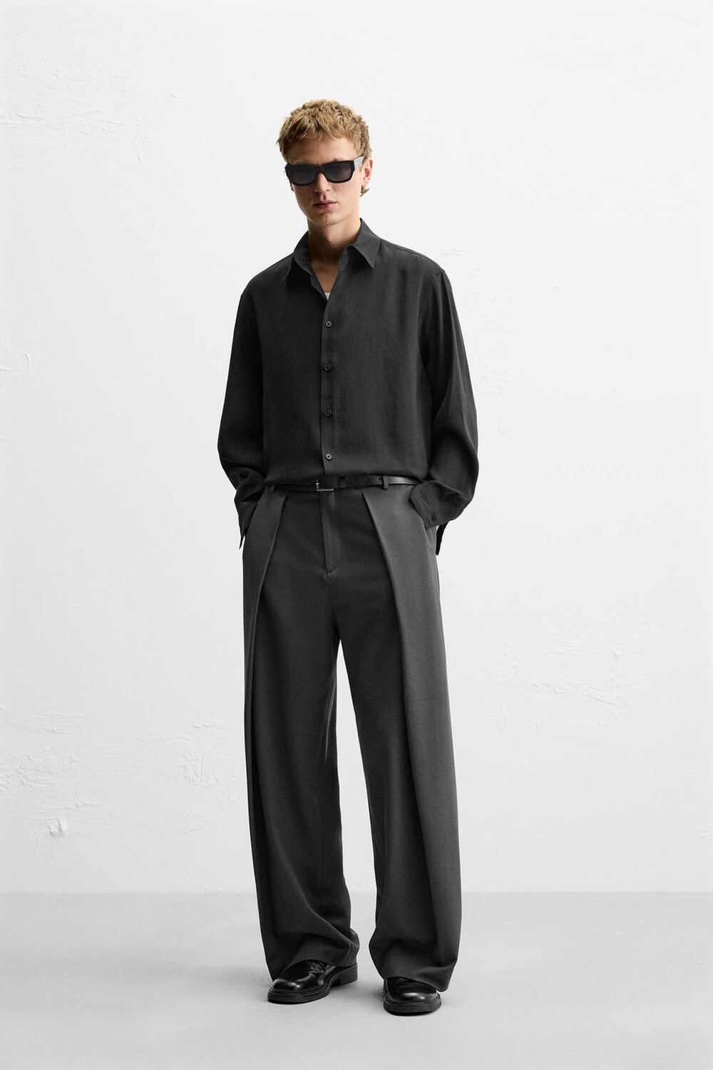 

Рубашка из струйной модаловой смеси ZARA, черный
