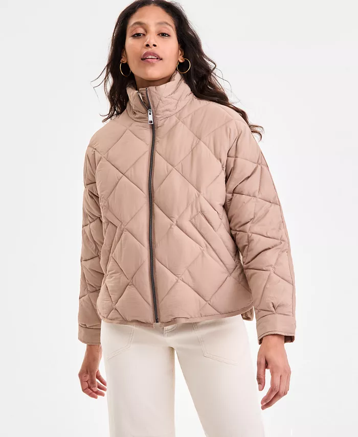 

Женская укороченная стеганая куртка А-силуэта с ромбовидным узором BCBGMAXAZRIA, коричневый/бежевый