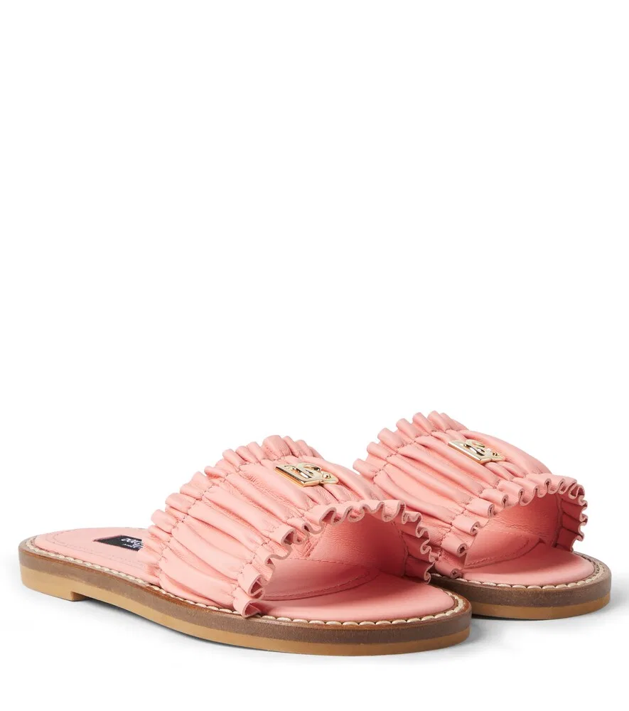 Кожаные шлепанцы DG с драпировкой Dolce&Gabbana Kids, розовый