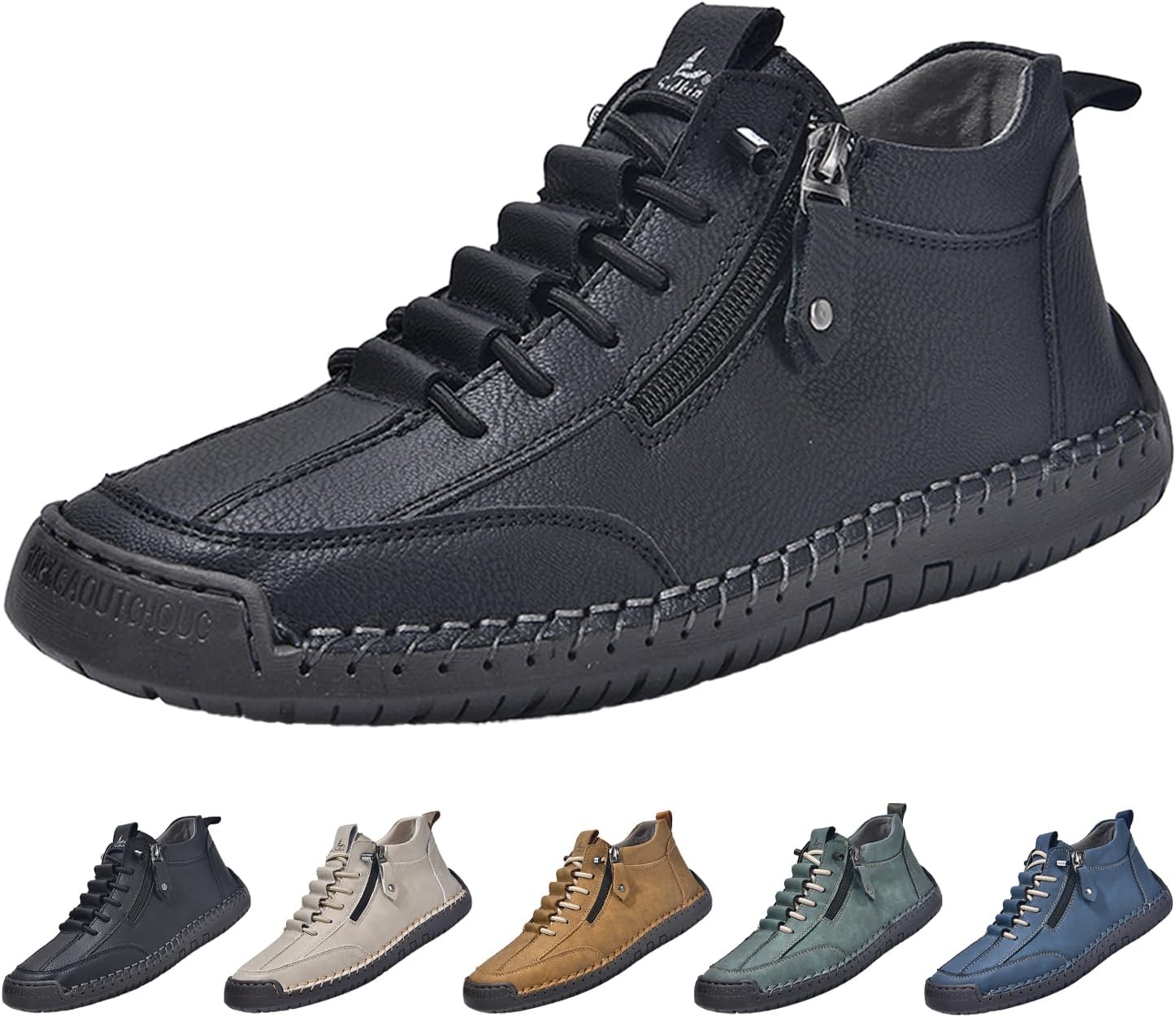 

Мужские лоферы из кожи, повседневная обувь, удобные винтажные с ручной строчкой, с боковой молнией, нескользящие, модные кроссовки Hneowgn, черный