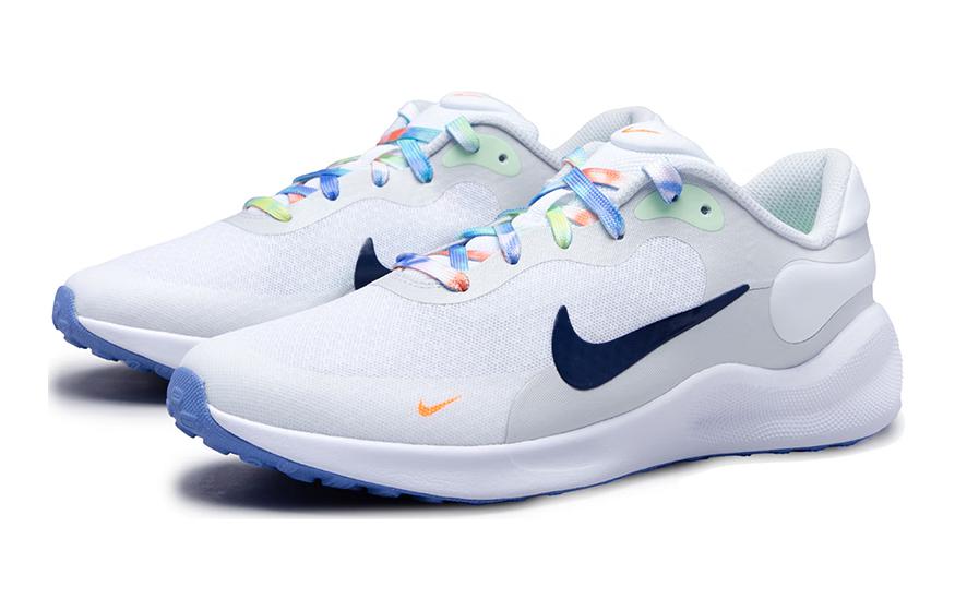 REVOLUTION 7 GS износостойкие дышащие низкие детские кроссовки для бега Nike, синий/белый — фото 4