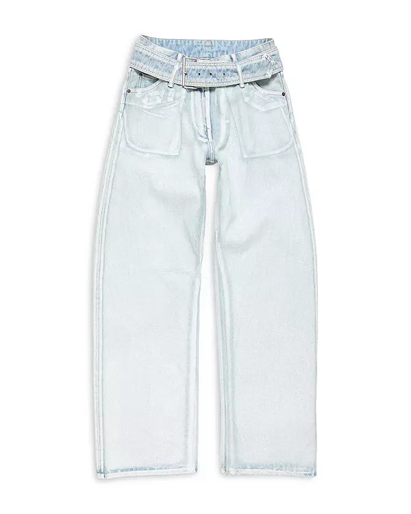 Джинсы прямого кроя с поясом, сине-белые Acne Studios, Blue/White