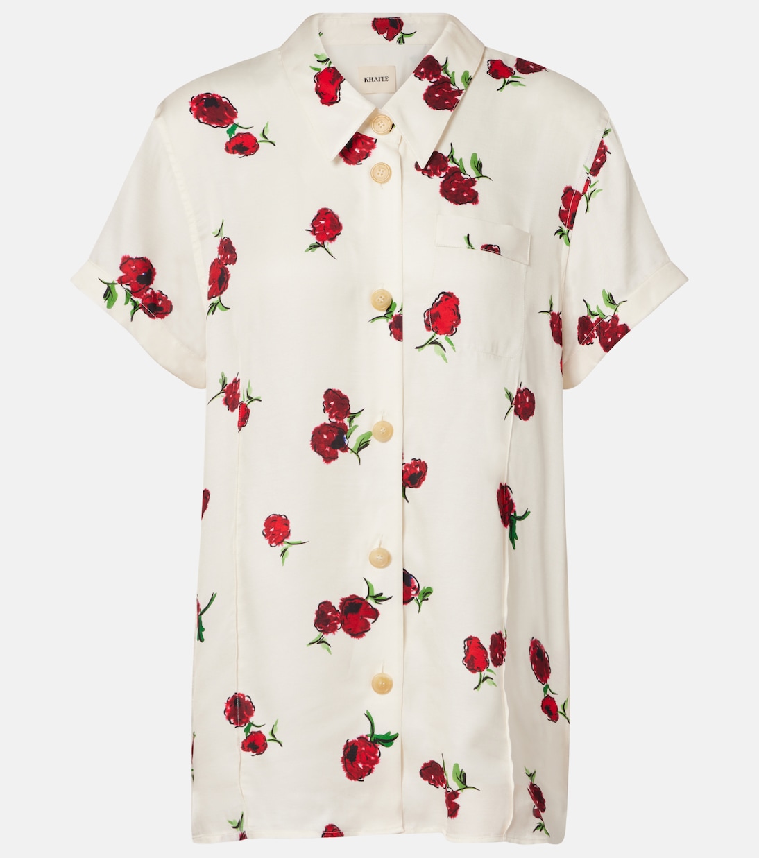 

Рубашка Keefe из печатного твила Khaite, Raspberry/Cream