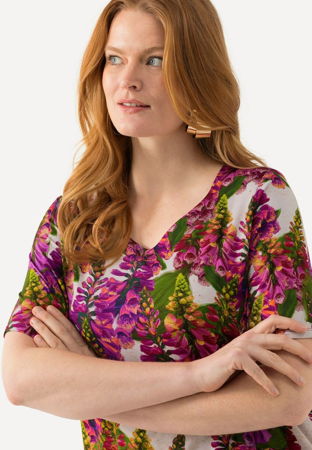 

Футболка с принтом FOXGLOVE SHORT SLEEVE SWEETHEART NECKLINE Ulla Popken, белый