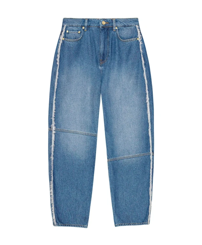 

Потертые джинсы бочкообразной формы Ganni, синий