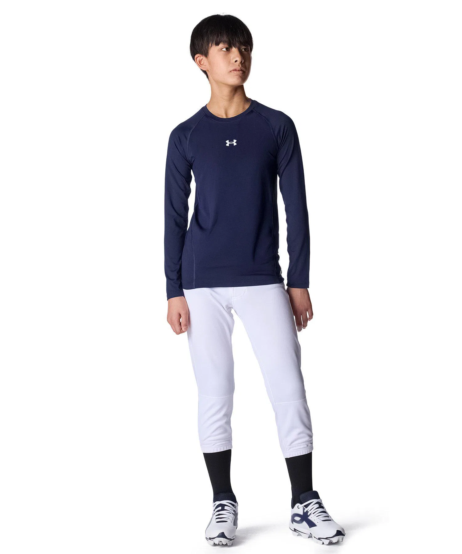 Детская футболка с длинным рукавом Under Armour HeatGear для бейсбола тёмно-синяя — фото 4