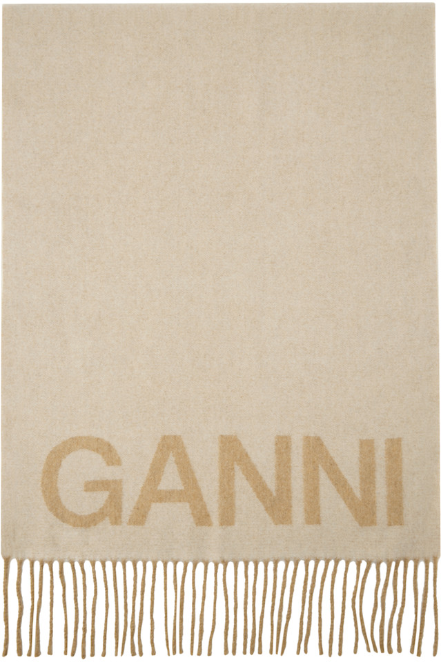

Шарф с бахромой Ganni, цвет egret