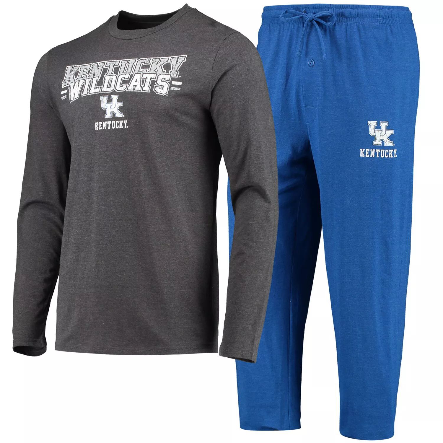 

Мужская футболка Concepts Sport Royal/Heared Charcoal Kentucky Wildcats, футболка с длинными рукавами и брюки, комплект для сна