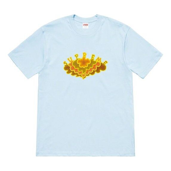 

Футболка ss19 cloud tee clouds pattern short sleeve light blue Supreme, голубой