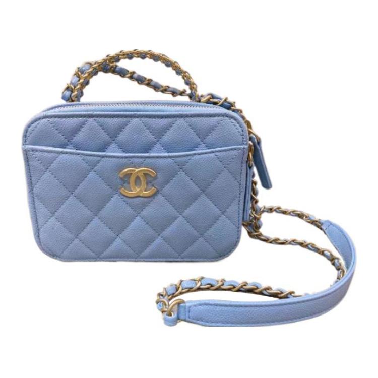 

Сумка-коробка из зерненой кожи, Сумка через плечо, Кроссбод, Женская голубая CHANEL