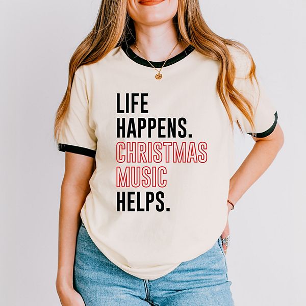 

Футболка с принтом для женщин Christmas music helps Simply Sage Market, Vintage Black