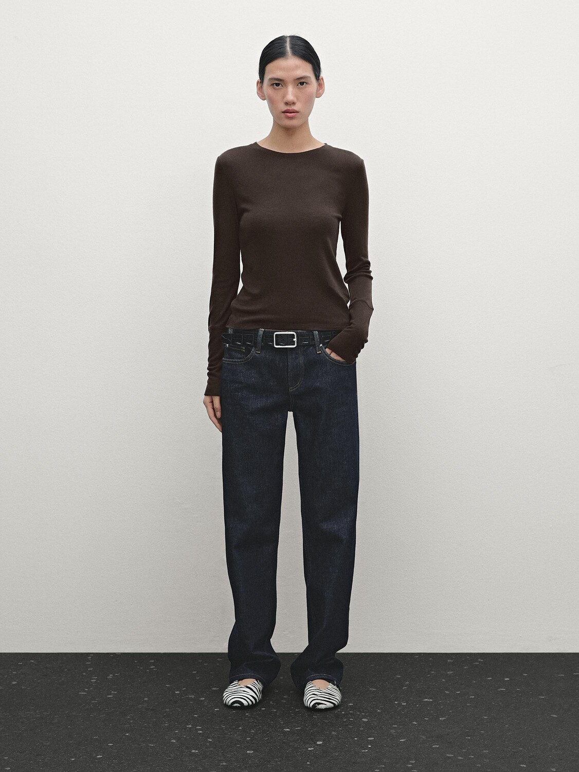 

Трикотажная футболка с манжетами Massimo Dutti, коричневый