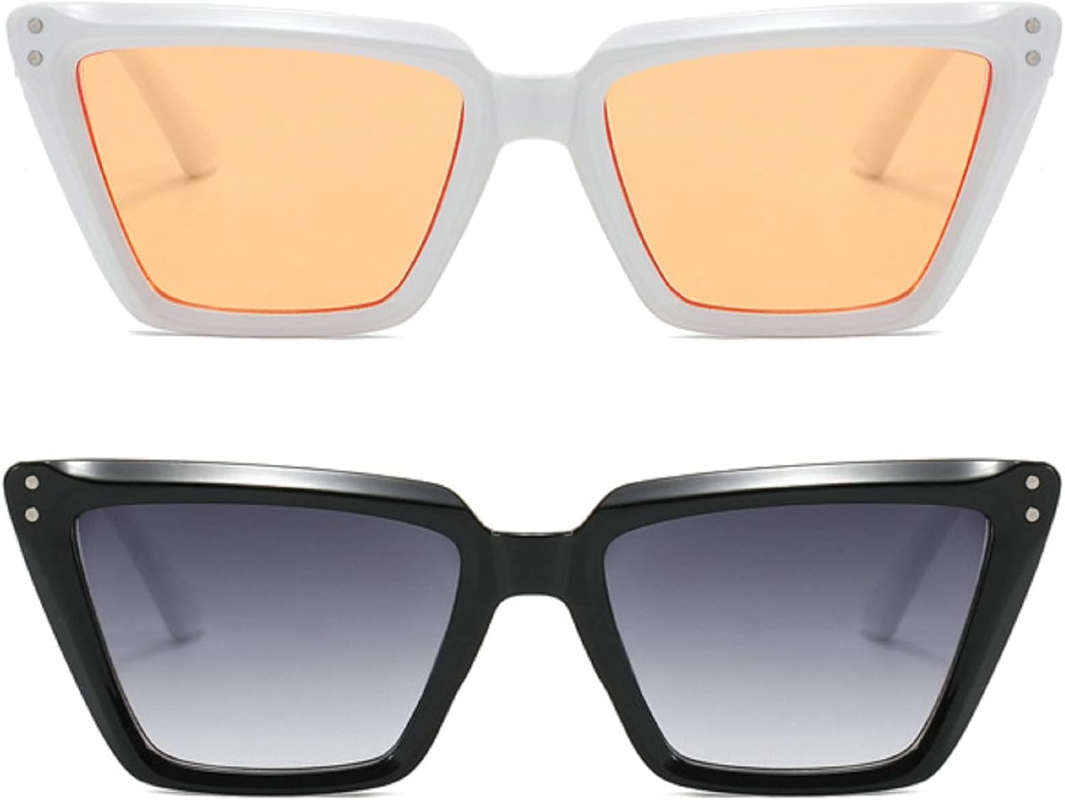 

Винтажные женские солнцезащитные очки «кошачий глаз», модные очки с градиентным зеркальным покрытием, солнцезащитные очки UV400 для мужчин в стиле панк с заклепками mincl, 2pcs-white Orange&gray