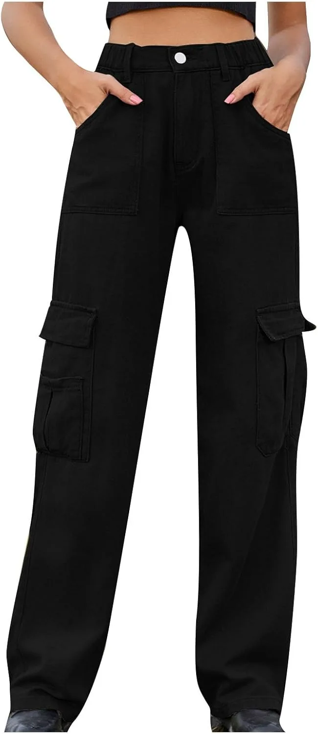

Женские карго джинсы с 6 карманами, широкие, oversize, high waisted