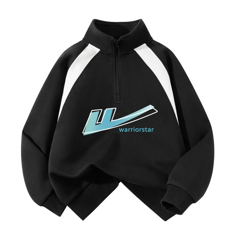Детский свитшот с полуоткрытым воротником WARRIOR, Black/H Gradient Pattern