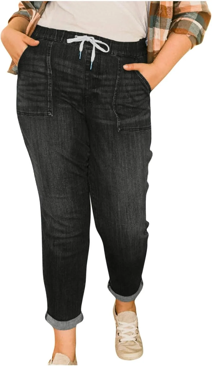 

Прямые джинсы для женщин Casual с кулиской и высокой посадкой Bakgeerle