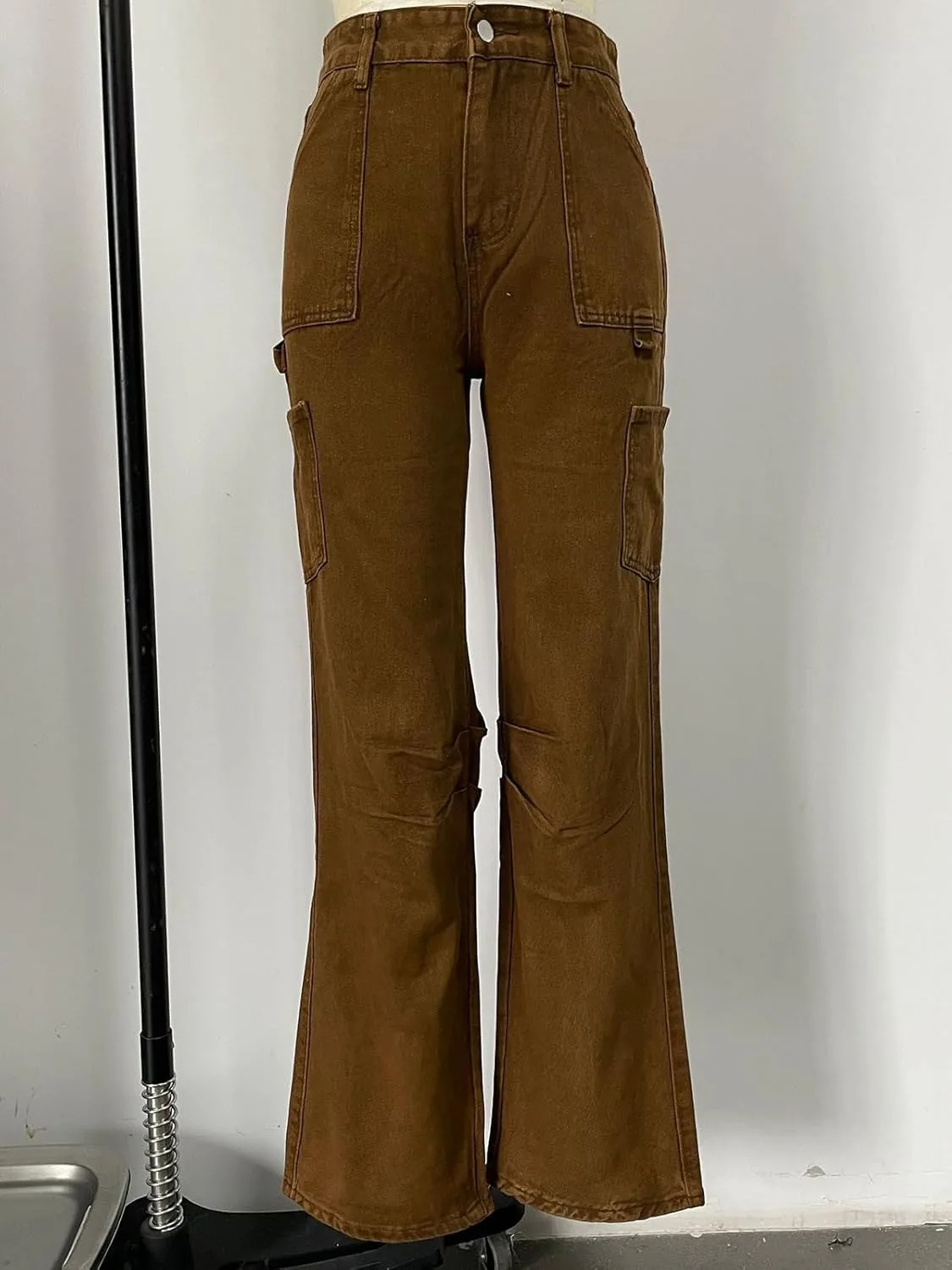 Женские карго джинсы brown wide leg с карманами в стиле y2k — фото 3