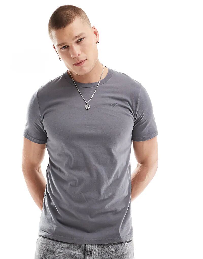 

Футболка с логотипом icon серого цвета Hollister