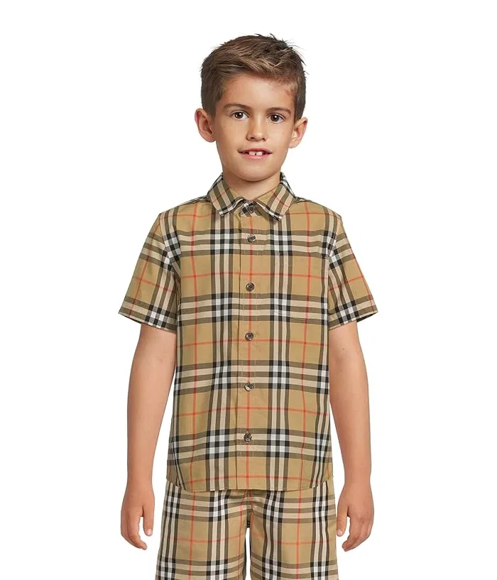 Рубашка с коротким рукавом клетчатая Owen Burberry Kids, Apple Green