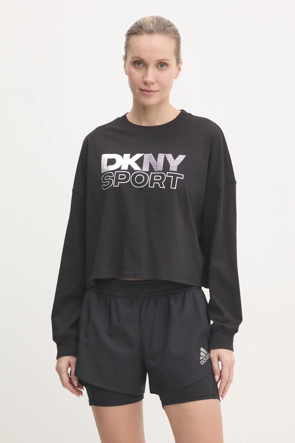

Хлопковый топ Dkny с длинными рукавами, черный
