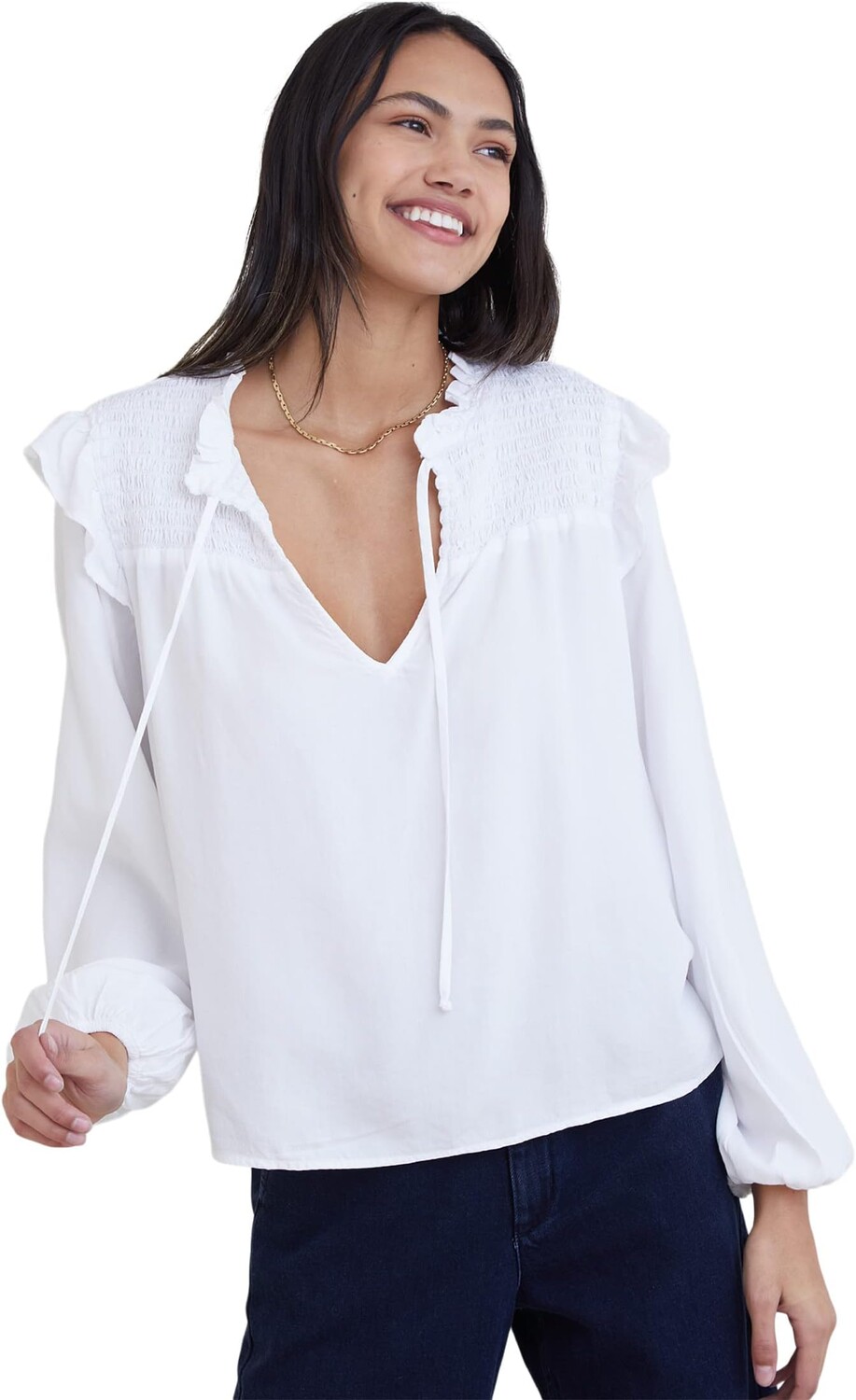 

Пуловер bella dahl Long Sleeve Smocked Ruffle Pullover, белый