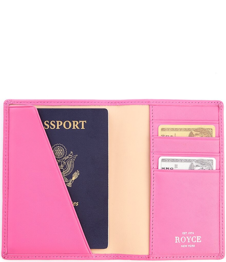 

Кожаный кошелек для паспорта ROYCE New York с блокировкой RFID, розовый