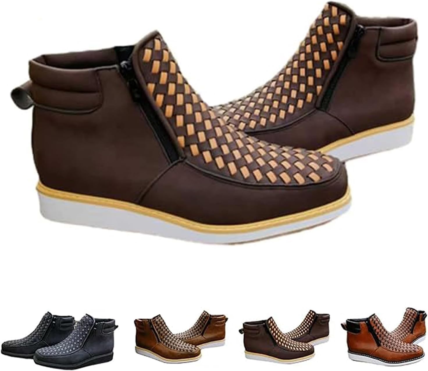 

Мужские ковбойские сапоги ручной работы с квадратным носком, кожаные сапоги, ортопедическая рабочая обувь с двойной боковой молнией Generic, Coffee