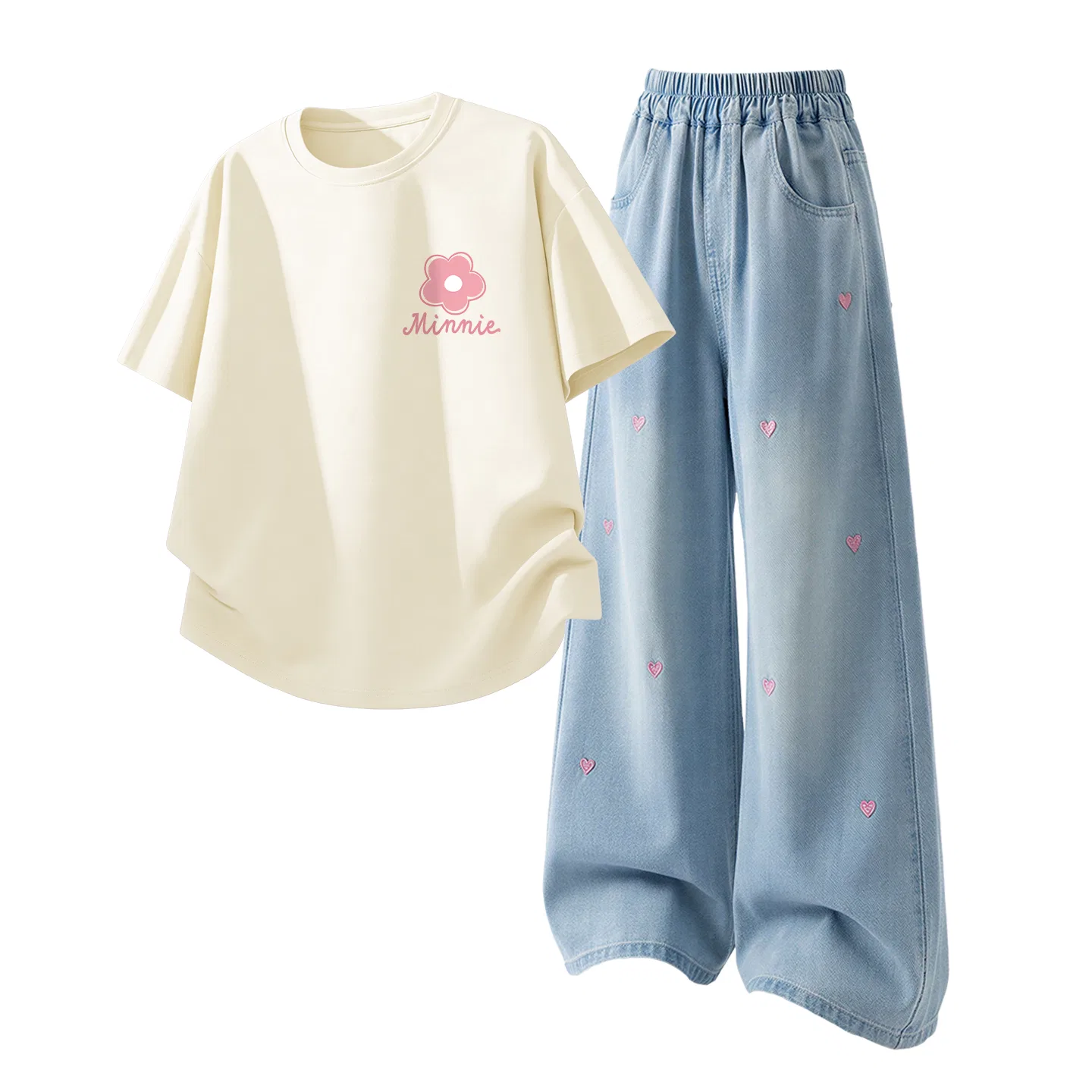 Детский спортивный костюм Casual Sportswear 2 Piece Set Disney, D Surprise K Ivory White+Solid Color Denim Light Blue — фото 3