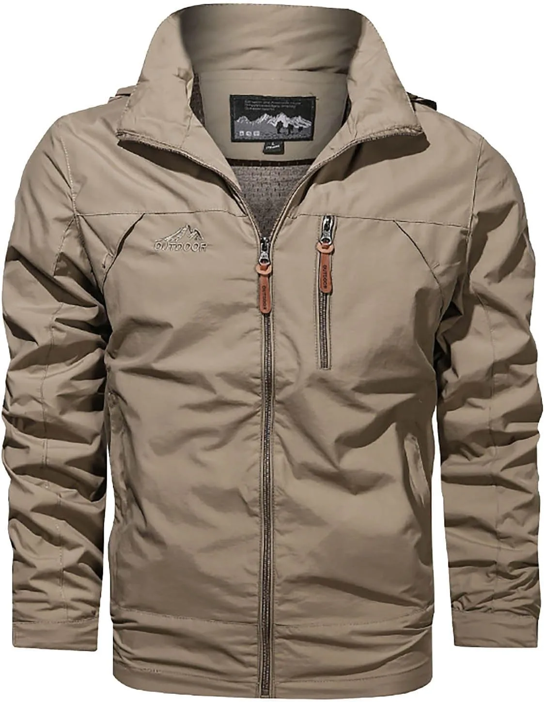 Мужской водонепроницаемый зимний дождевик-ветровка для активного отдыха, легкая дождевая куртка со съемным капюшоном для походов и путешествий Generic, хаки