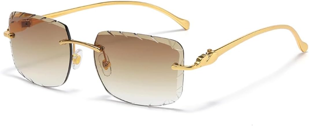 

Солнцезащитные очки без оправы с хромированными линзами для мужчин и женщин, металлическая оправа с рисунком головы леопарда, ретро-стиль, защита от УФ-излучения UV400, для путешествий TVTBBVV, Brown C2