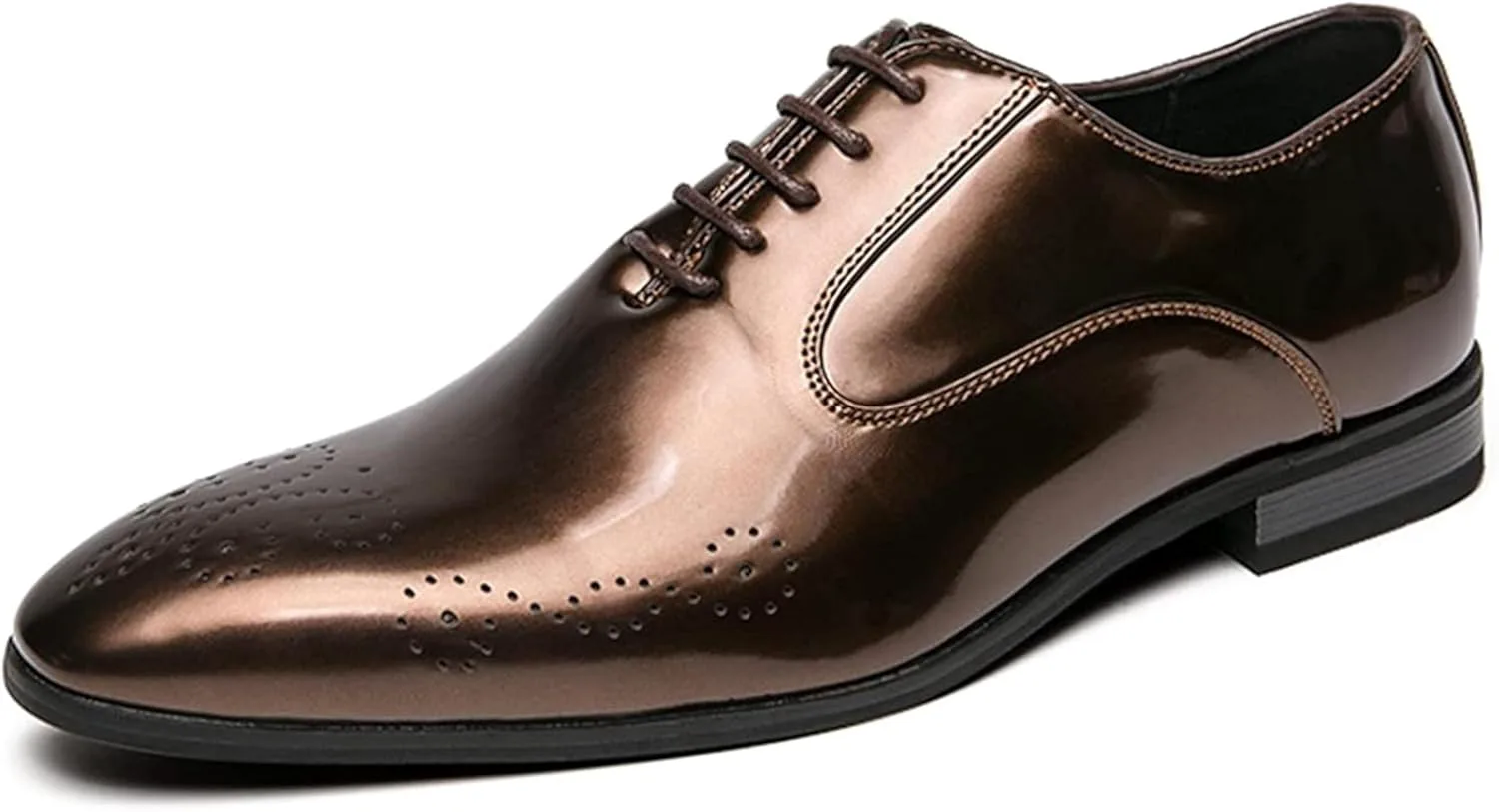 

Мужские весенне-летние повседневные туфли-оксфорды из лакированной кожи с острыми ремешками для торжественных случаев и свадеб Generic, коричневый