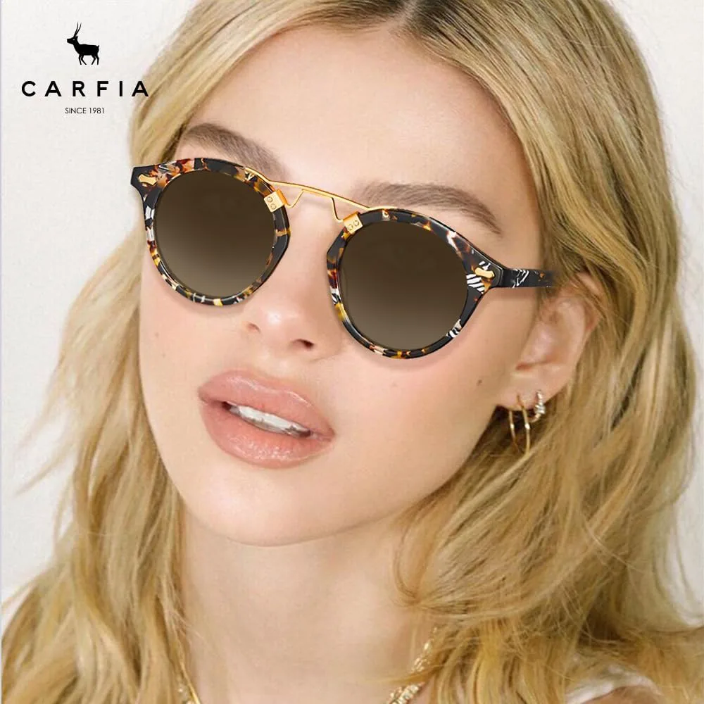 

Солнцезащитные очки CARFIA Small Face Acetate Double Bridge для женщин, поляризованные, с защитой от УФ-излучения, в стиле ретро с металлическими перемычками, круглые