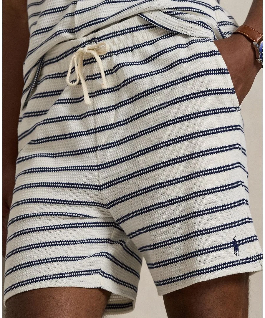 Мужские полосатые облегающие шорты Polo Ralph Lauren, Pale Cream/Newport Navy — фото 3